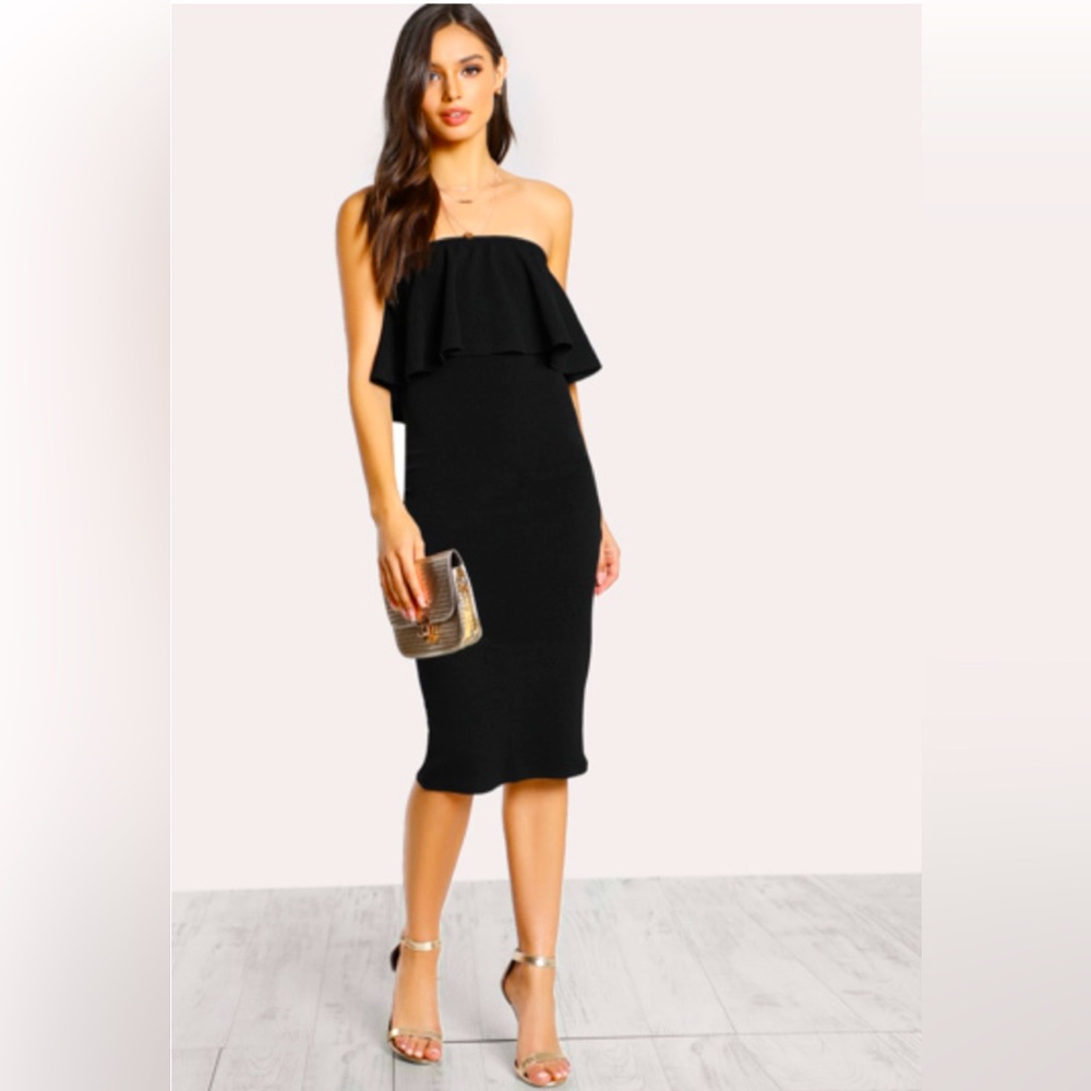 Minimalist Single Ruffle Cocktail Dress. NWOT